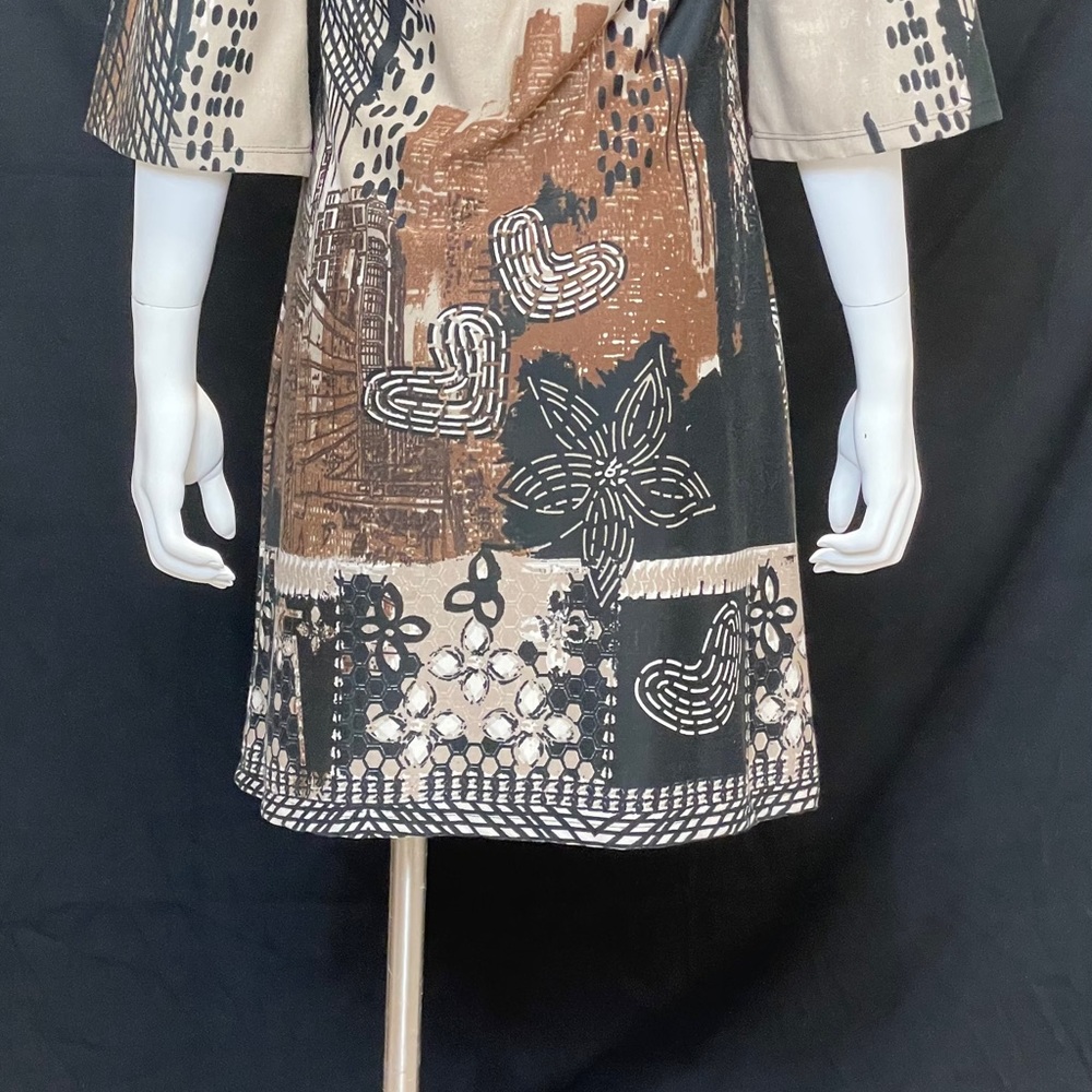 ModCloth Black, Cream & Brown Long Sleeve Dress
